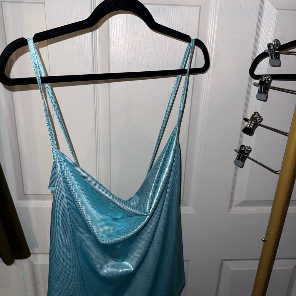 Shimmery Light Blue Cowl Neck Camisole